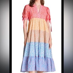 women’s size 3x The English Factory Floral Colorblock Tiered Cotton Midi Dress